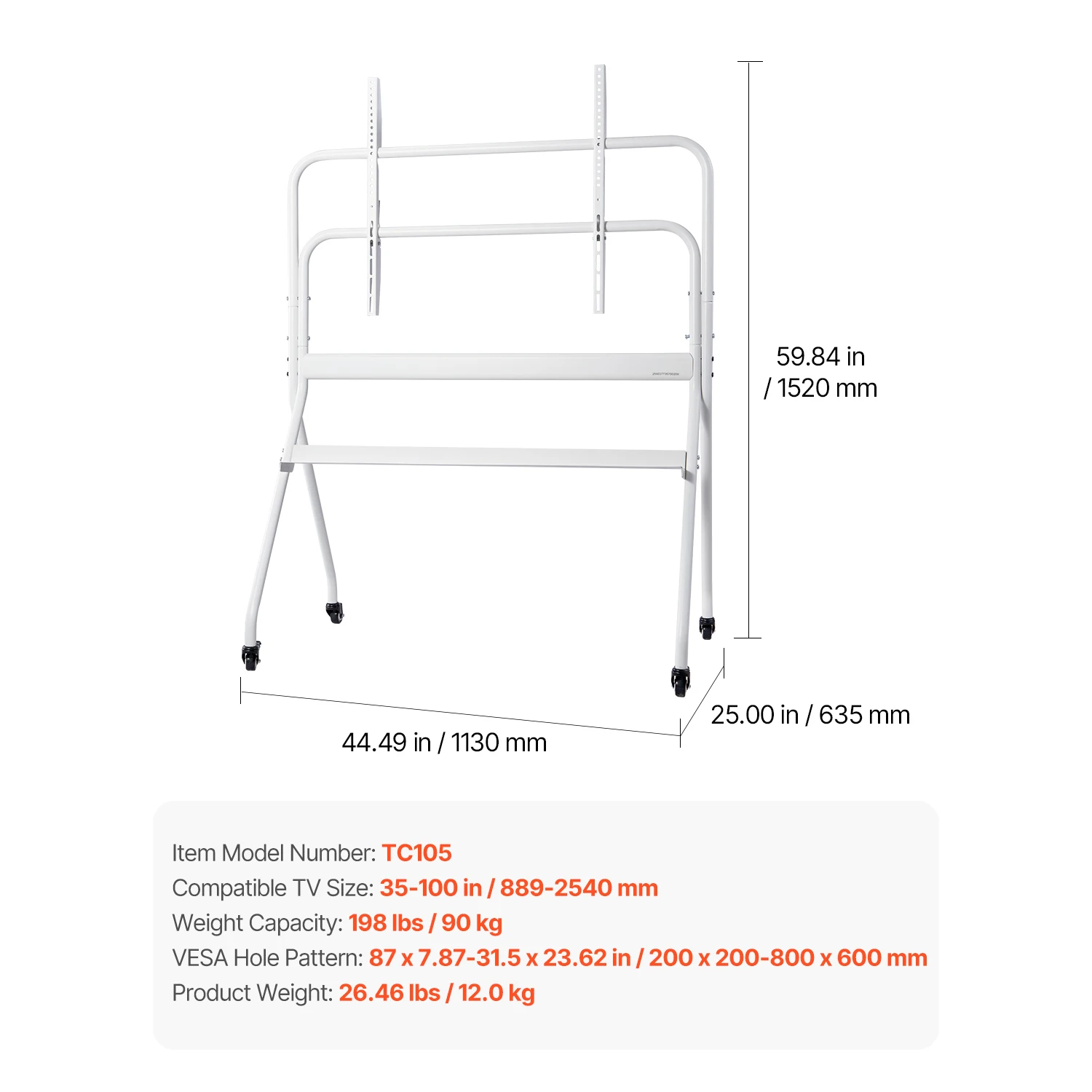 SucceBuy Rolling TV-standaard Mobiele TV-wagen Pak voor verschillende maten TV Draagbare TV-standaard met wielen voor woonkamer Slaapkamer Kantoor