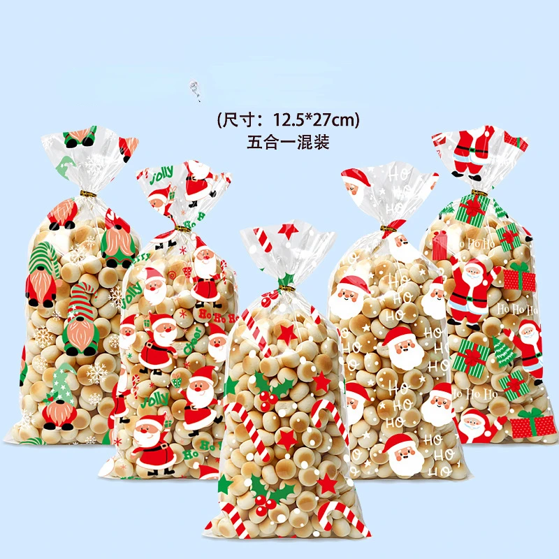 50pcs Merry Christmas Candy Bags Gift Bags With Ties Xmas Biscuits Cookies Dessert DIY 2025 New Year's Eve Kids Party Favors