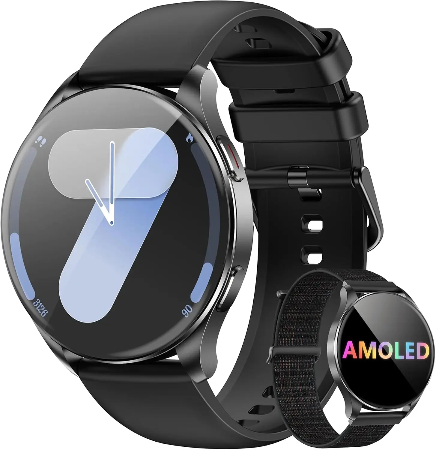 IOWODO Smartwatch Men Women AMOLED Screen Virtual Always-On Watch Activate/Receive Sports Watch with Pulse Sleep SpO2 Steps C