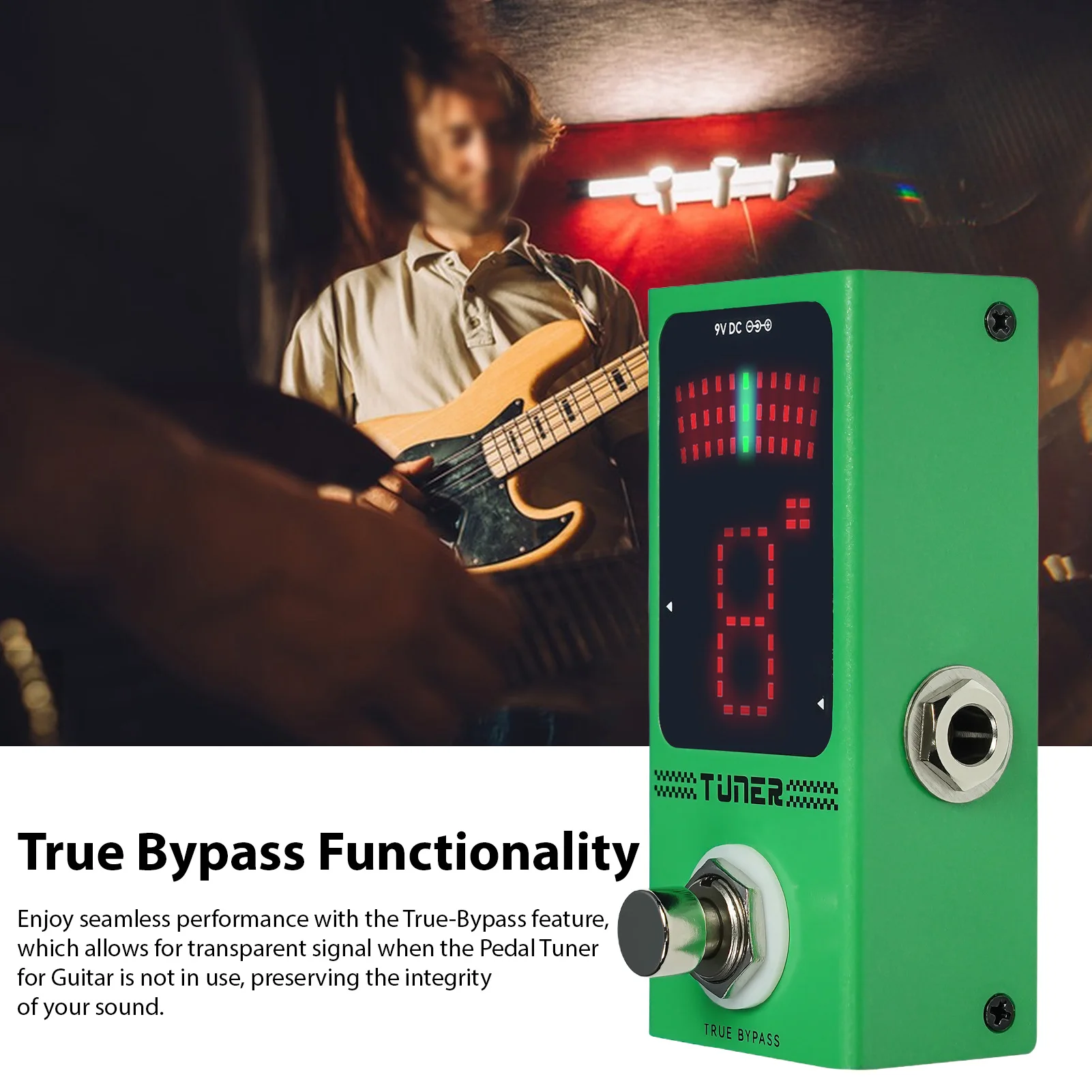 Guitar Effects Pedal Tuner with True-Bypass High Precision Tuning System Fast Response HD Display Auto Mute Output Guitar Pedal
