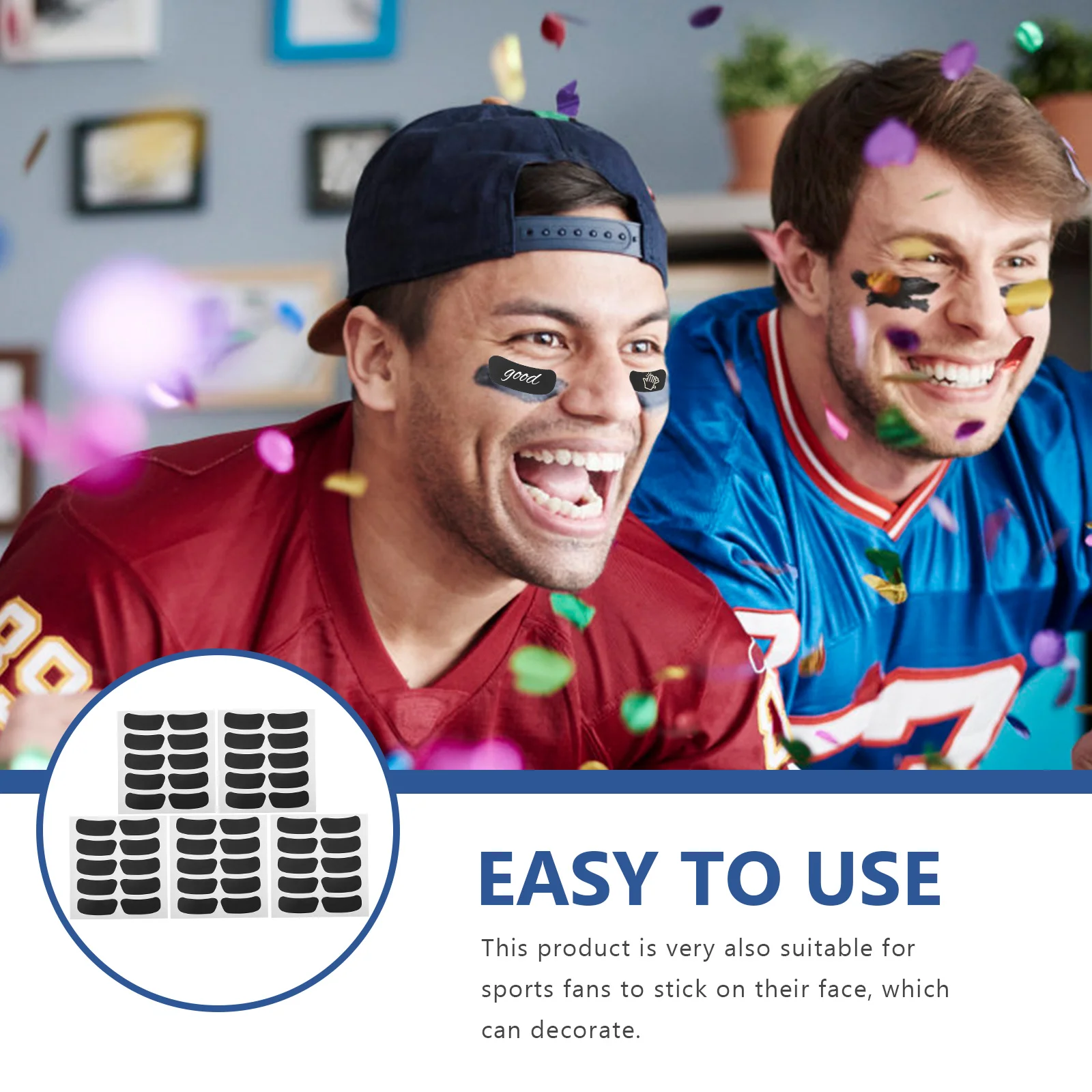 

50pcs Sports Fans Face Stickers 50 Sheets Eye Strip Stickers Compact Portable Writable Cheering Accessories For Family Games