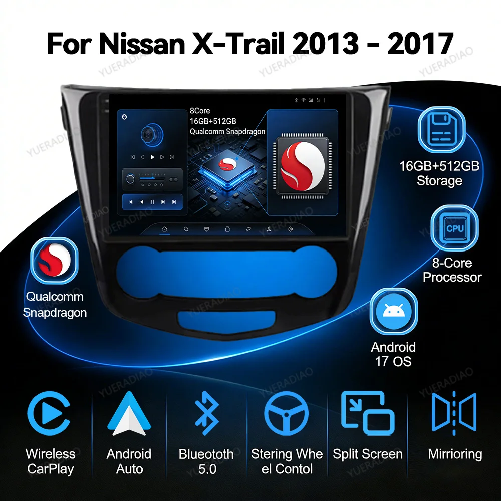 Android 17 Car Radio For Nissan X-Trail Xtrail X - Trail 3 T32 2013 - 2022 QLED Multimedia Stereo Video Player BT Qualcomm 2DIN