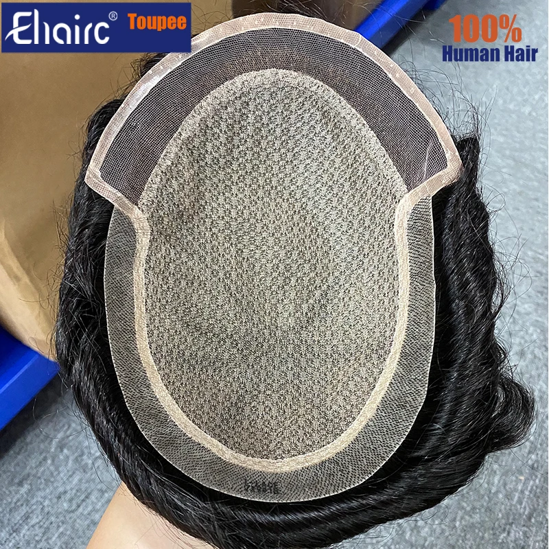 Silk Base Swiss Lace Front Diamond Mesh Bottom Wigs For Men Toupee Men Durable 100% Human Hair System Unit Mens Wig