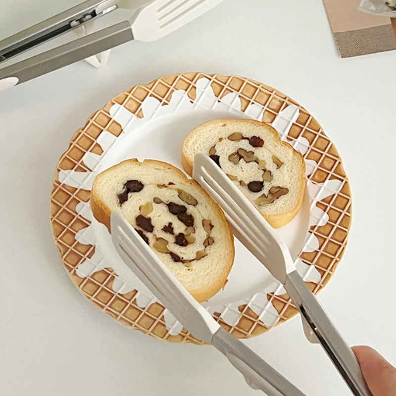 ที่คีบอาหารซิลิโคนกันลื่นที่หนีบทำอาหารอุปกรณ์ย่างบาร์บีคิวสลัดอุปกรณ์ที่คีบอาหารสแตนเลสสตีลในครัว