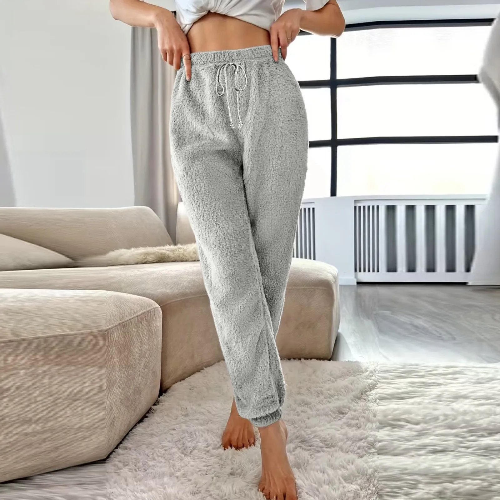 

Women Keep Warm Thick Corduroy Trousers Wide Leg Loose Sweatpants Winter Straight Pants Solid Plush High Waist Casual Trousers