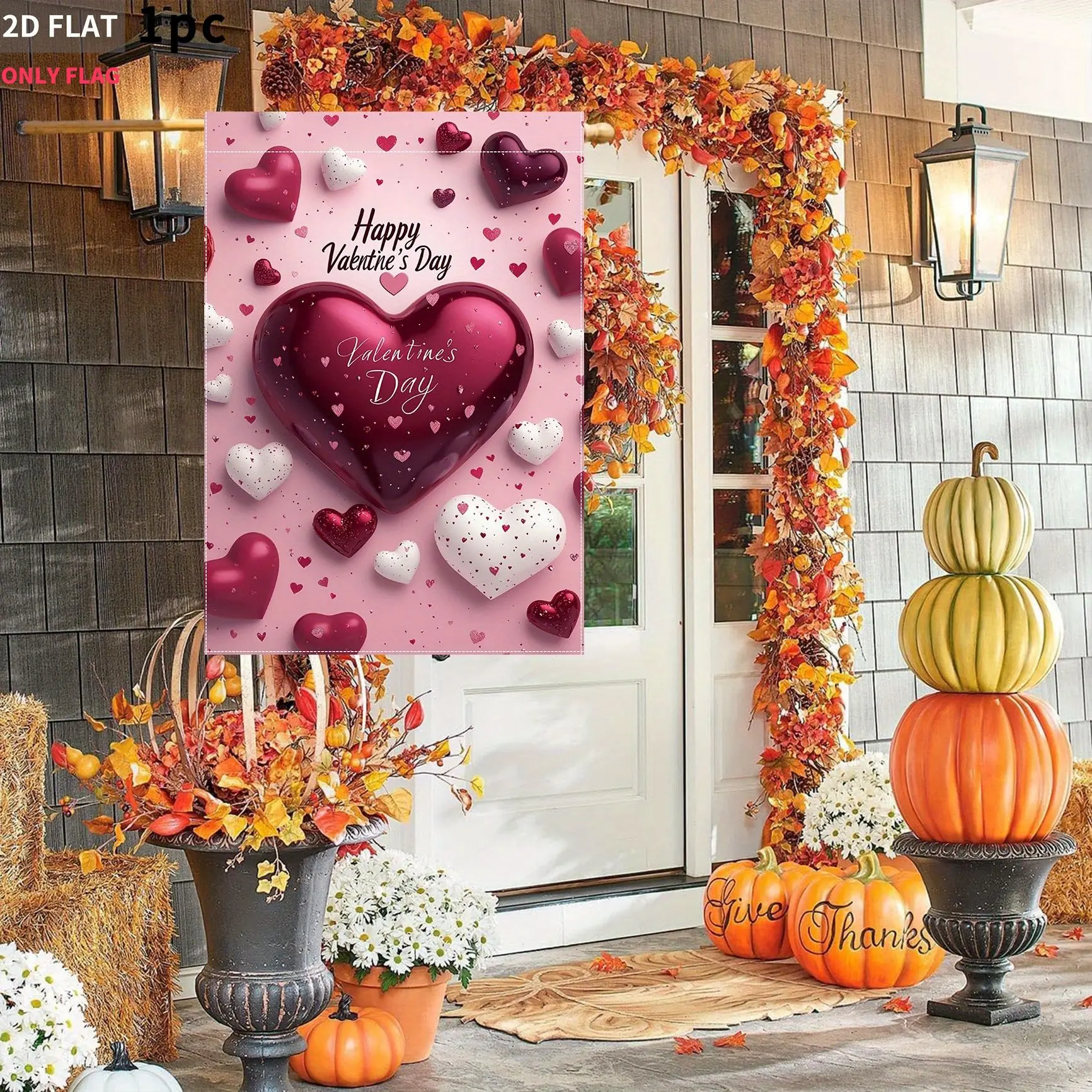 2D FLAT 1pc Double-Sided garden flag Happy Valentine's Day Heart Pattern 28x40 Inch Polyester fabric