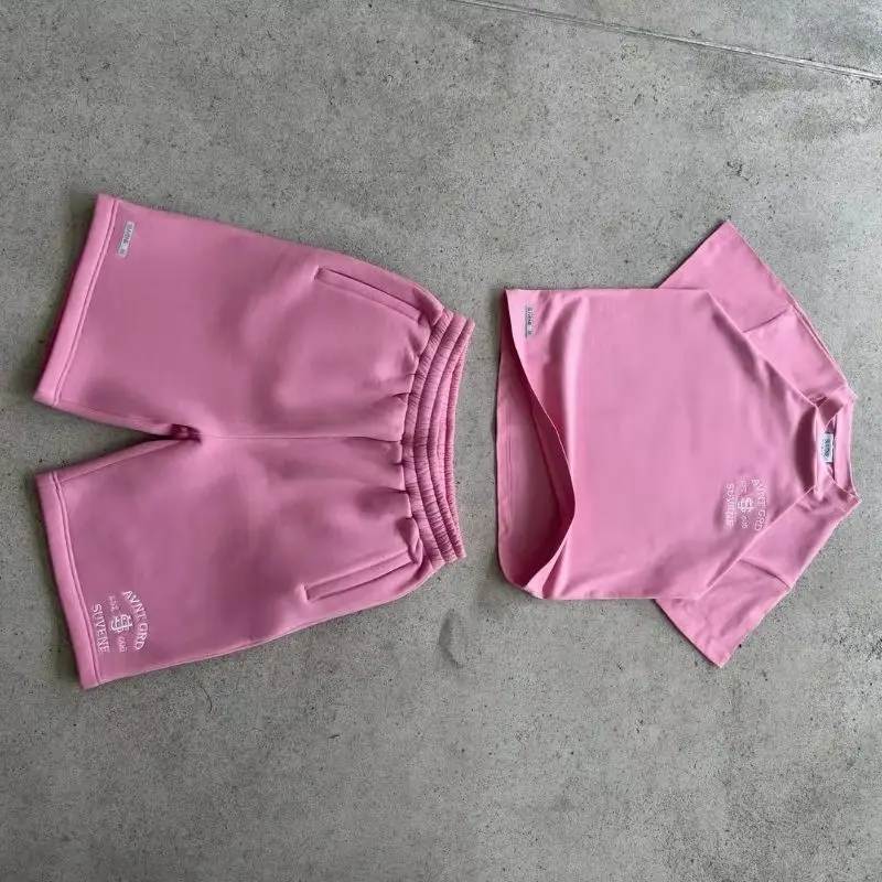 

Американский хип-хоп рок High Street Хипстерский костюм с коротким рукавом Мужские шорты с буквенным принтом Y2k Повседневные брюки Негабаритные вязаные брюки Женские