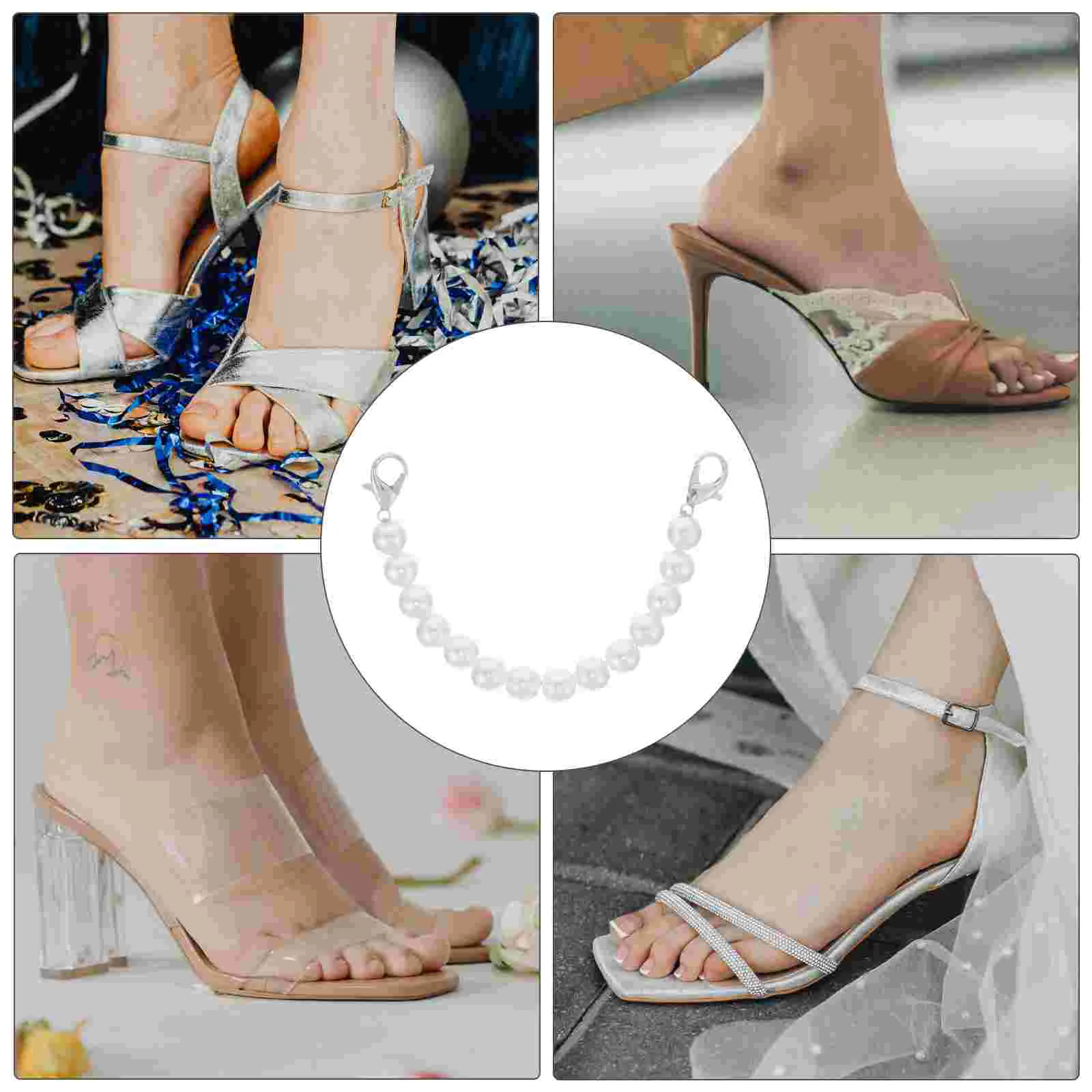 2 Pcs Pearl Laces Shoe Straps for Heels Shoelaces Ankle Women Shoes Extender High Double Buckle Decorative