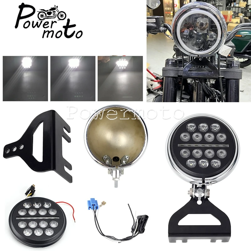 Motorcycle Front Head Light LED DRL Hi/Lo Beam Lamp W/ Mounting Bracket For Harley Softail FXBB FXBBS FXLR FXLRS FXFB FXFBS 18+