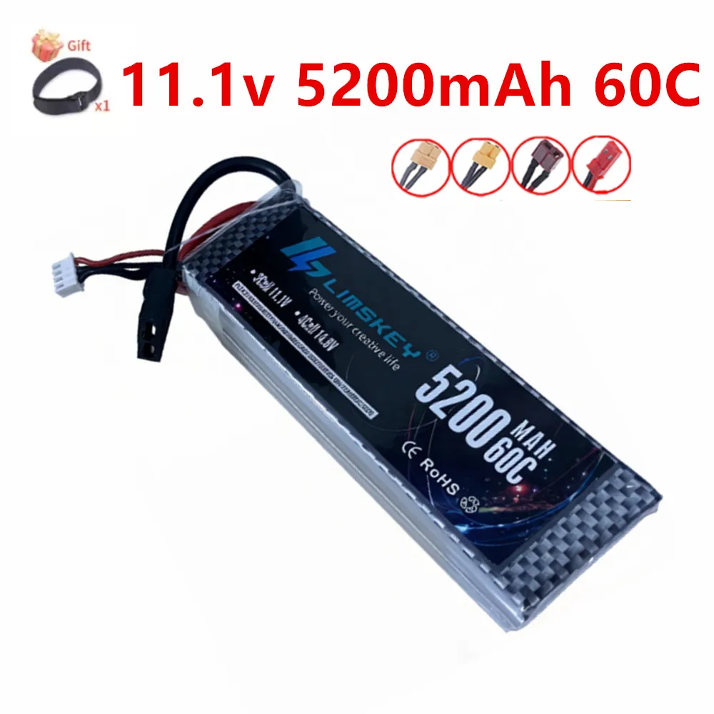 3S Lithium Polymer 11.1v 5200mAh 60C Rechargeable Batteries RC Car Drone Helicopter Aircraft Model Parts Toys