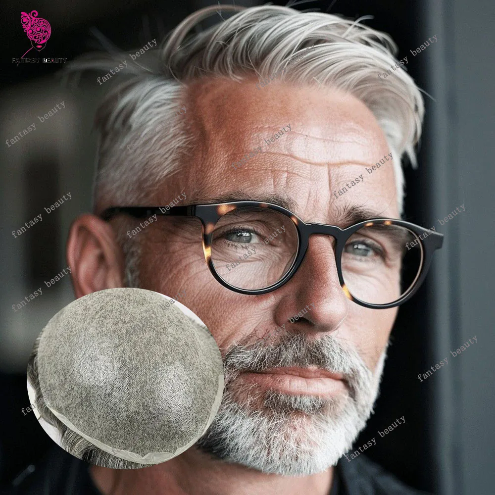 Undetectable 0.02mm Ultra Thin Skin Men Toupee Natural Human Hair 80%Density Prosthesis Hair Light Black 1B10 Invisible Hairline