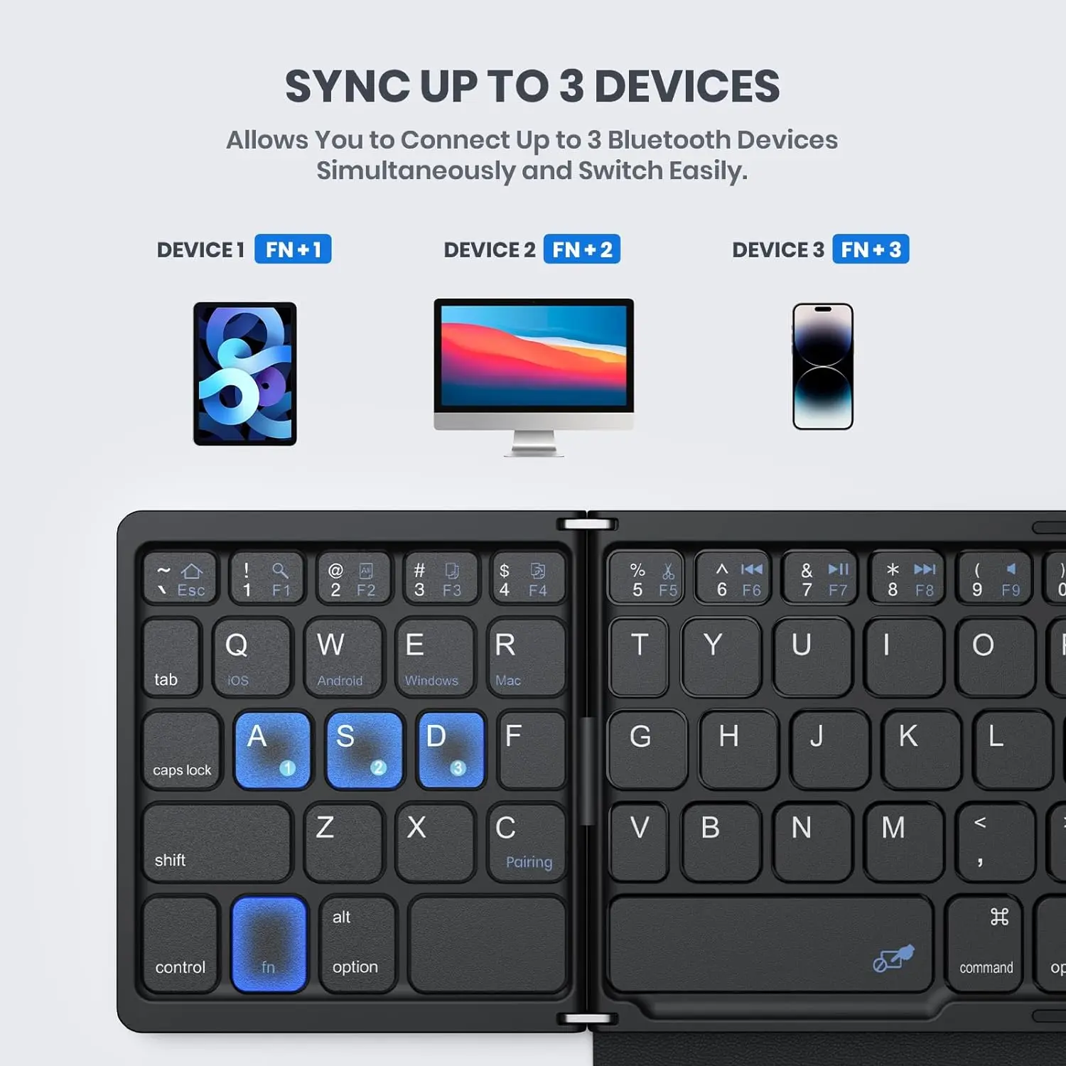 Imagem -03 - Teclado Dobrável Portátil de Tamanho Completo com Touchpad Teclado sem Fio do Curso Bluetooth Janelas Ios Andróide