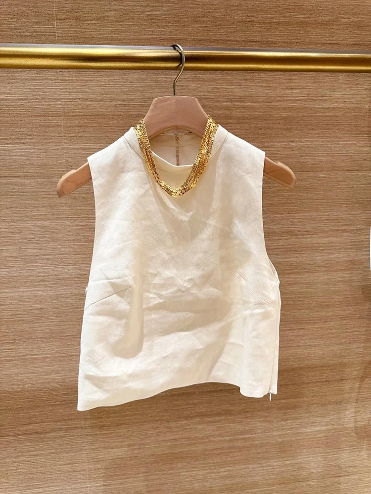 

S Home Nan You Высококачественная женская летняя нежная жилетка с воротником-стойкой и блестками, модная универсальная блузка или длина