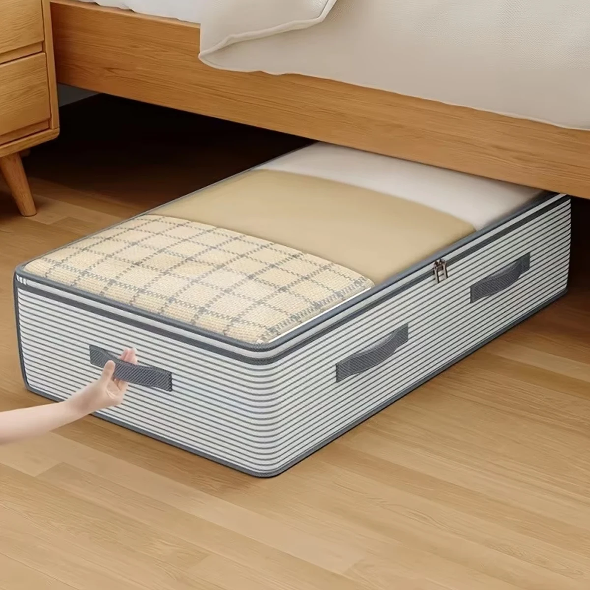Large Capacity Clothes Storage Bag Heavy Duty Non-woven Organizer Box Clear Window for Comforters Blankets Bedding Under Bed