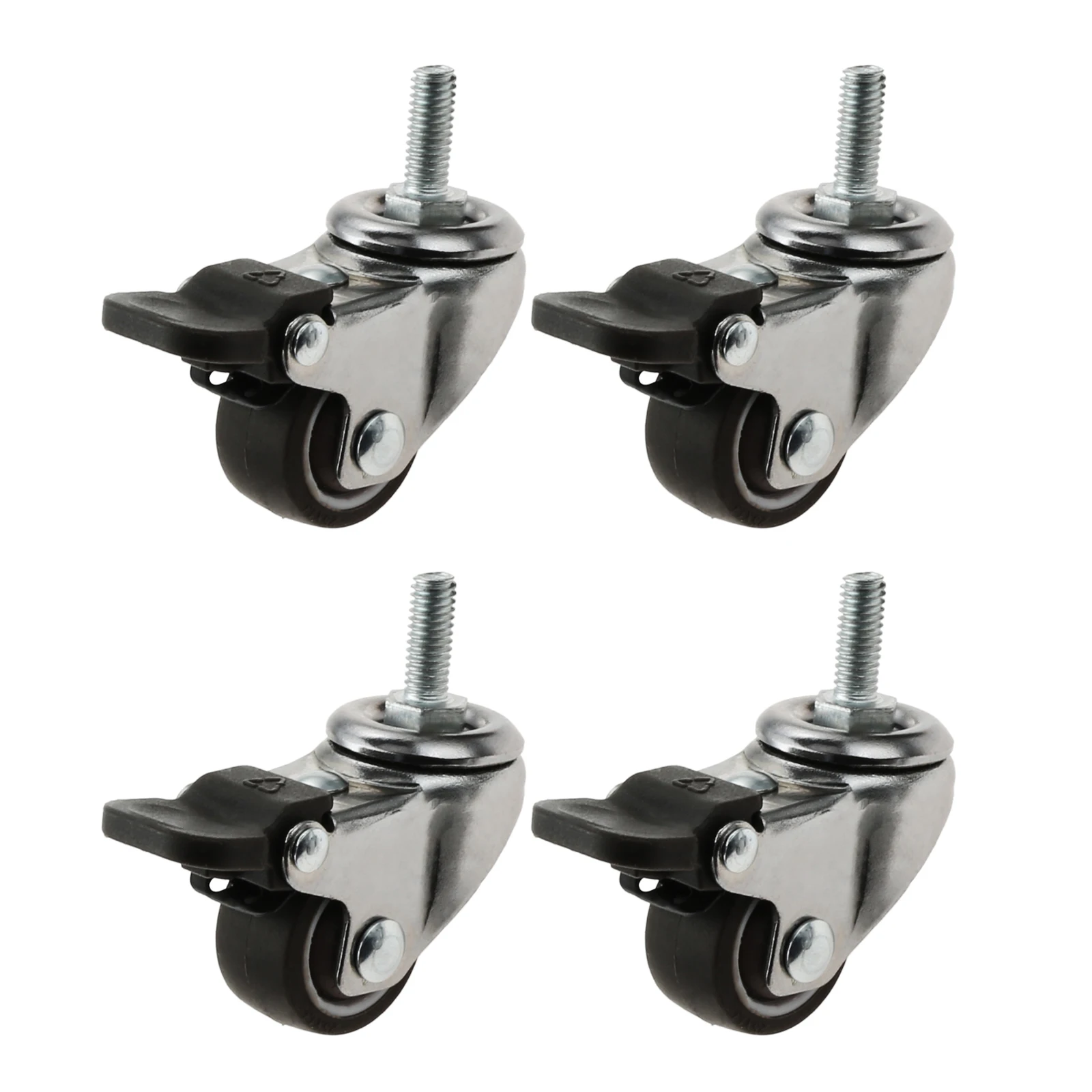 4pcs 1 Inch Swivel Casters TPE Mute Caster M6×15 Stem Caster Wheels with Brake Replacement for Baby Bed, Cabinet, Table, Shelf