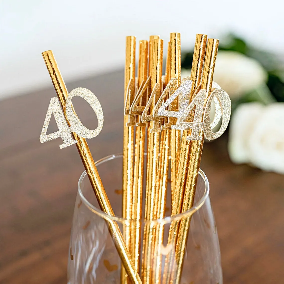 12 PCS40th Birthday Party Decorations, 40th Birthday Metallic Gold Party Straws, 40 and Fab Party Favors, Gold Party Straws,