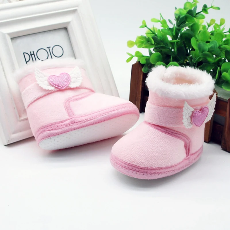 Newborn Baby Girl Plush Snow Booties Winter Warm Shoes Non-Slip Sneaker Walking Soft-Soled Toddler Children First Walkers