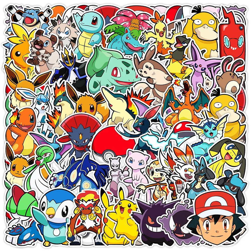 10/30/50pcs Anime Pokemon Cartoon Stickers for Kids Cute Pikachu Psyduck Graffiti Decals Toys Phone Laptop Luggage Sticker Decor