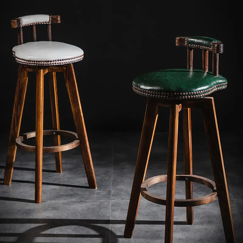 

High Counter Bar Stool: Solid Wood, Light Luxury, Rotating Seat Cushion, American Design, Modern High Chair, Comfortable Seat