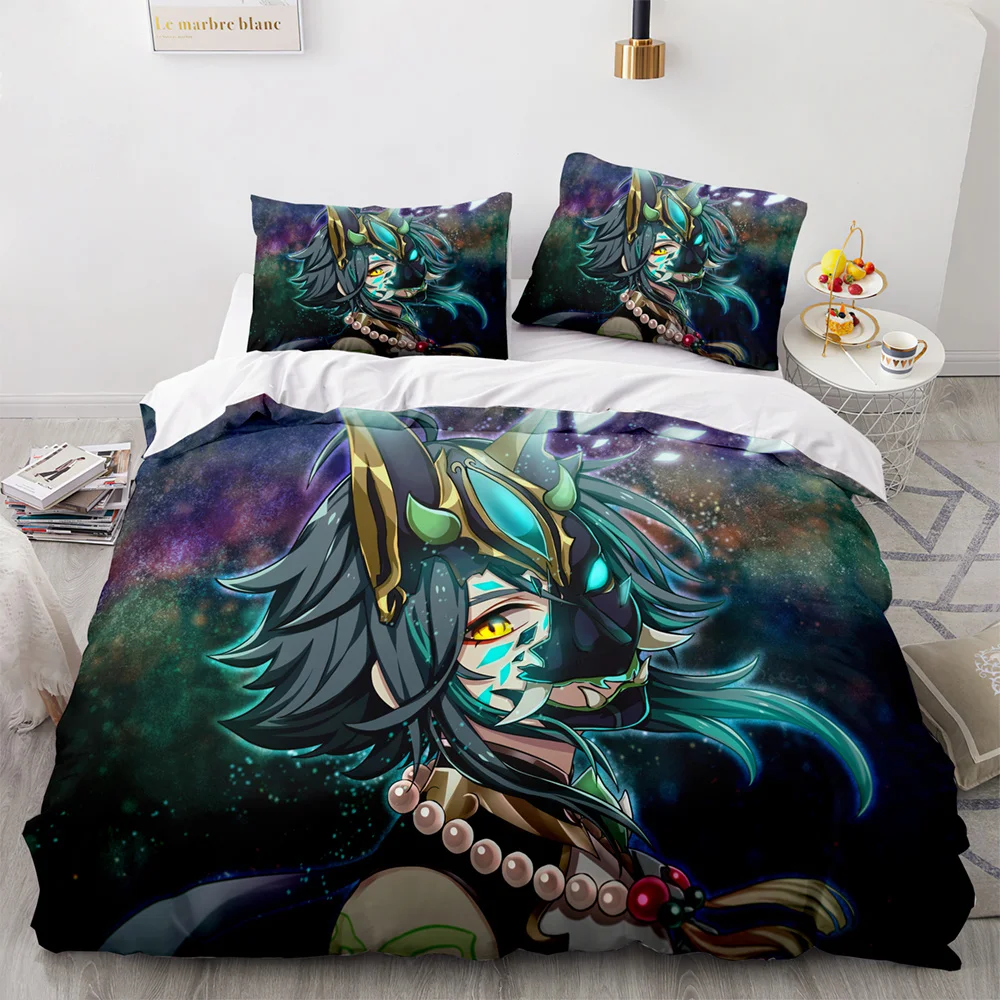 Genshin Impact Bedding Set Game 3d Print Bed Linen Quilt Soft Duvet Cover Sets Home Textile Queen King Size Girl Kids Room Decor