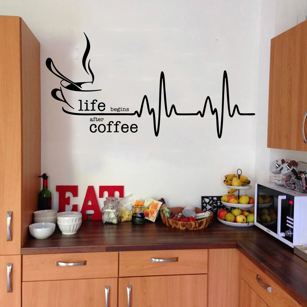 Life Begins After Coffee Heartbeat Wall Sticker Decal Kitchen Restaurant Cafe Shop Inspiral Quote  Home Decor