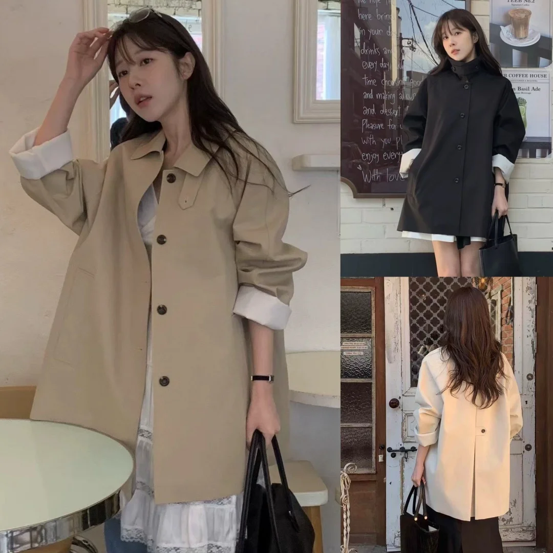 

mat Casual Long Collar Windbreaker Jaet Loose Fit Autumn Outerwear for ort Women 2025 Spring Regular Sve Length