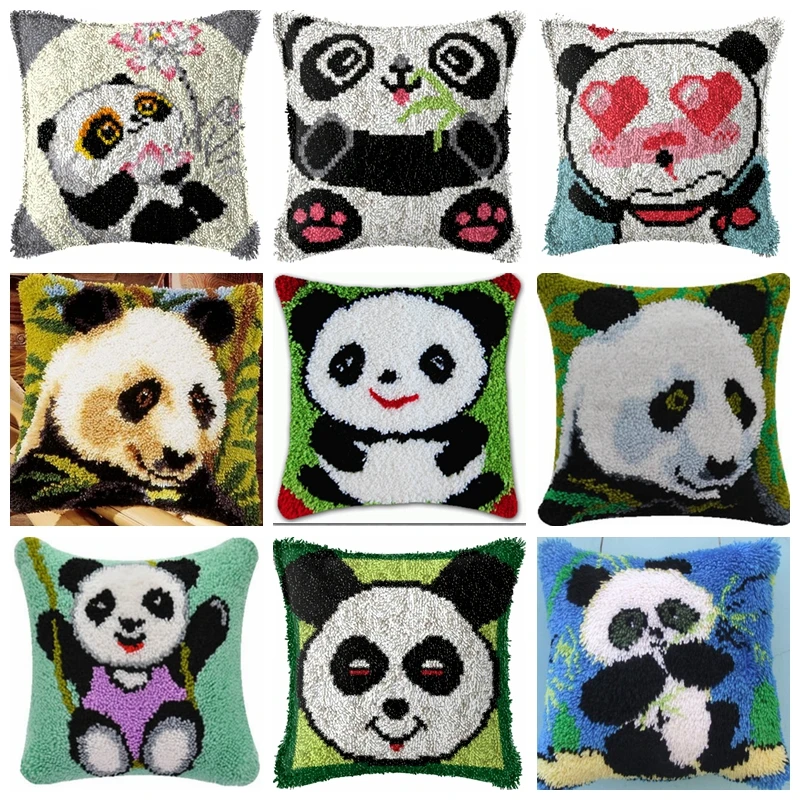 

New Cute Panda Latch Hook Kit Cartoon Animal Knot Pillow Package Cat Owl Embroidery Latch Hook Kit Cushion Pillowcase Set DIY