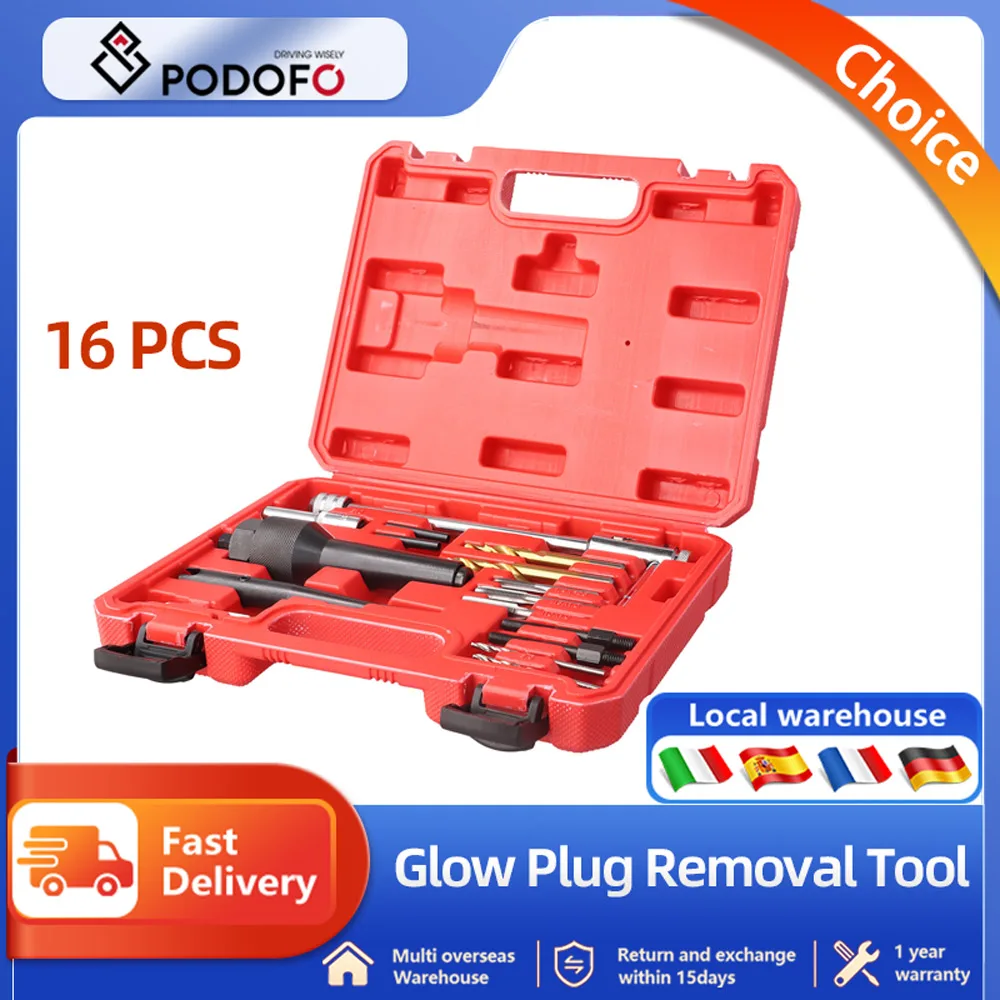 Podofo 16pcs Damaged Glow Plug Removal Remover Thread Repair Drill Wrench Spark Plug Gap Extractor Tool Kit 8MM 10MM