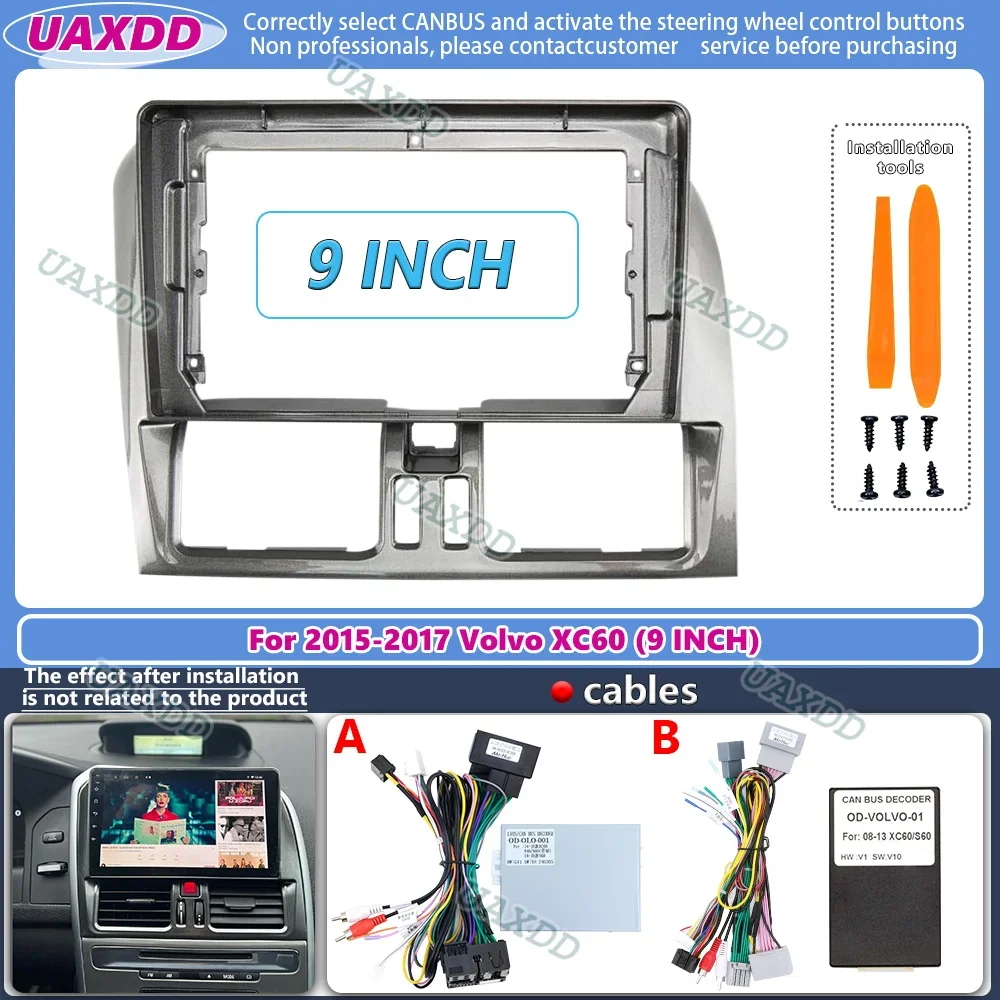 9inch For VOLVO XC60 2013-2017 Car Radio Fascias Android MP5 Stereo Player 2Din Head Unit Panel Frame cable video harness canbus