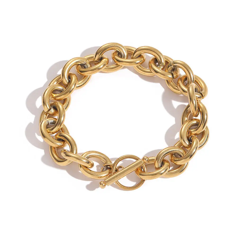 

Ables Chic 12mm 18K Yellow Gold Over Stainless Steel Toggle Cable Chain Men Rapper Bracelet