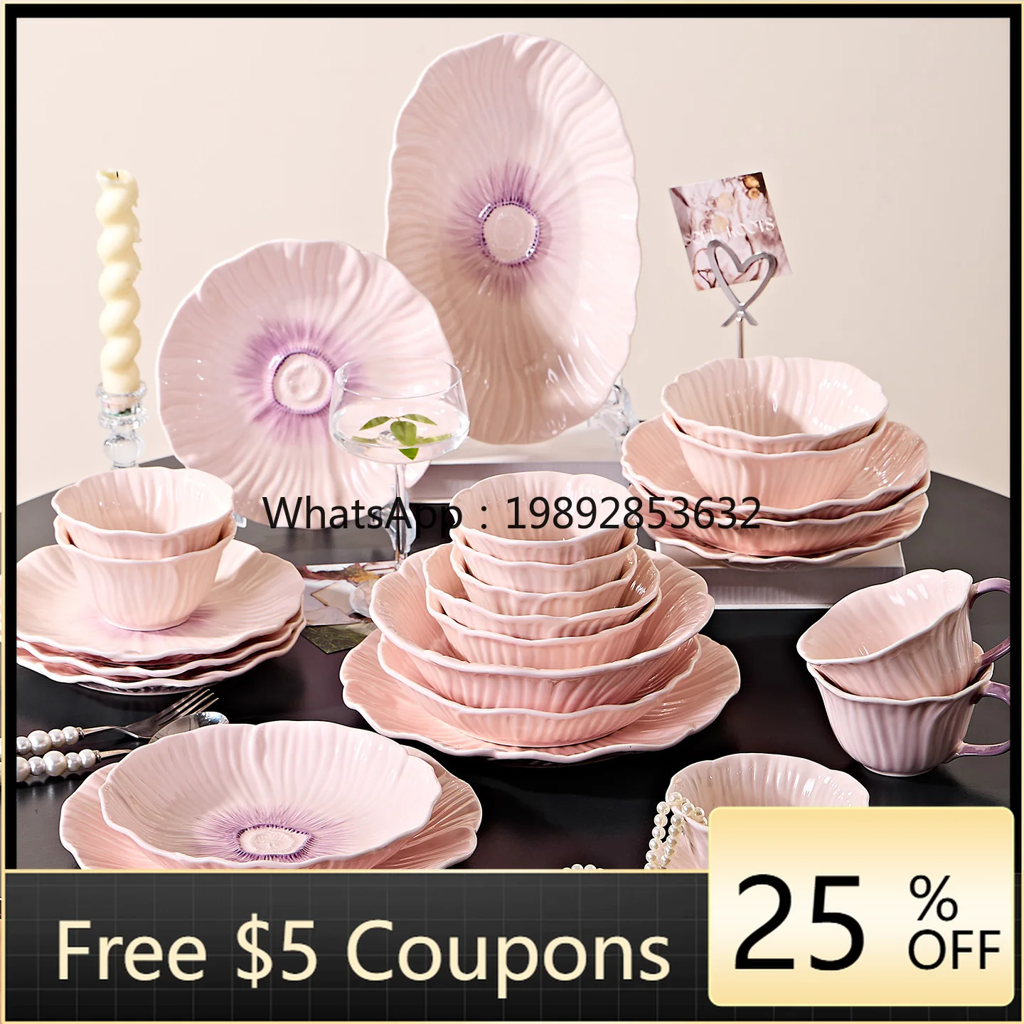 

Набор керамической посуды HYS с подглазурной росписью: высококачественная цветочная тарелка для риса, палочки для еды и набор тарелок для дома, подарок на новоселье