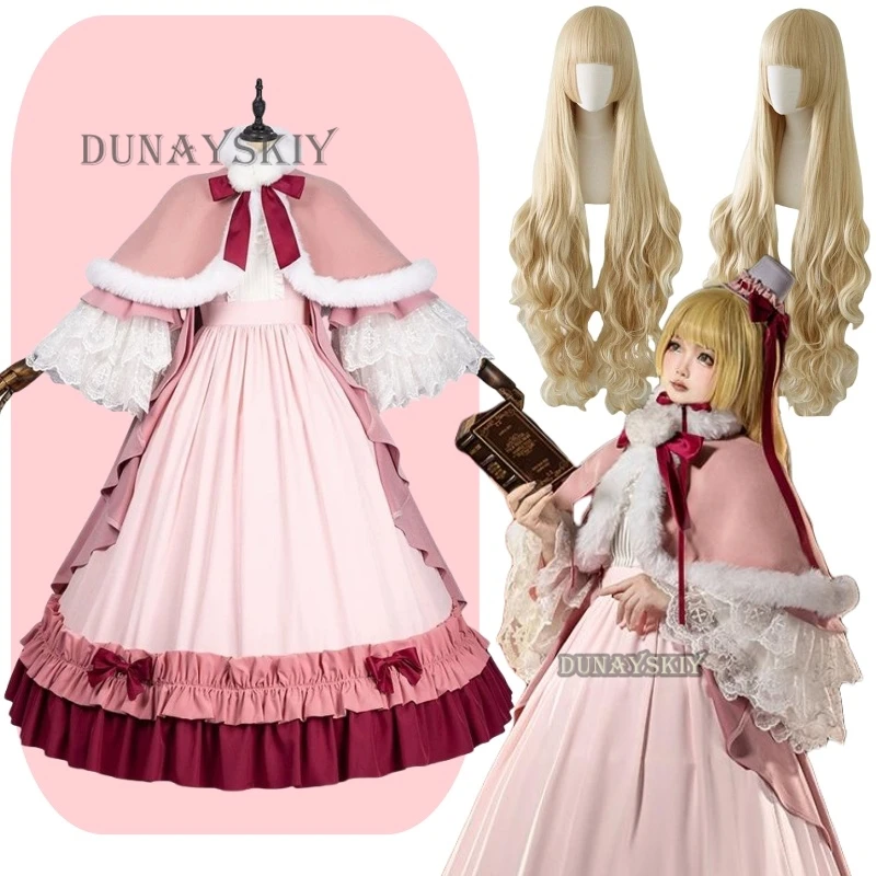 

Victorique de Blois Cosplay Costume Wig Anime Gosick Pink Dress Maid Lolita Uniform Cloak Hairpin Halloween Party Girls Women