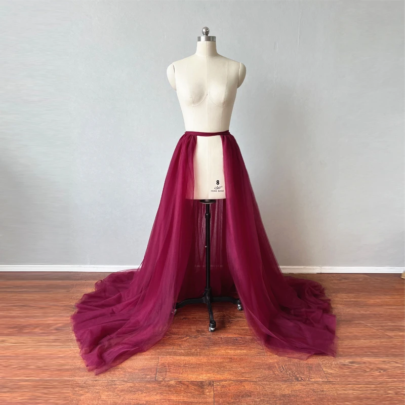 Burgundy Detachable Overskirt Long Train Removable Tulle Trains 5 Layers Waistband Maxi Skirts for Wedding Skirt Cocktail Bridal