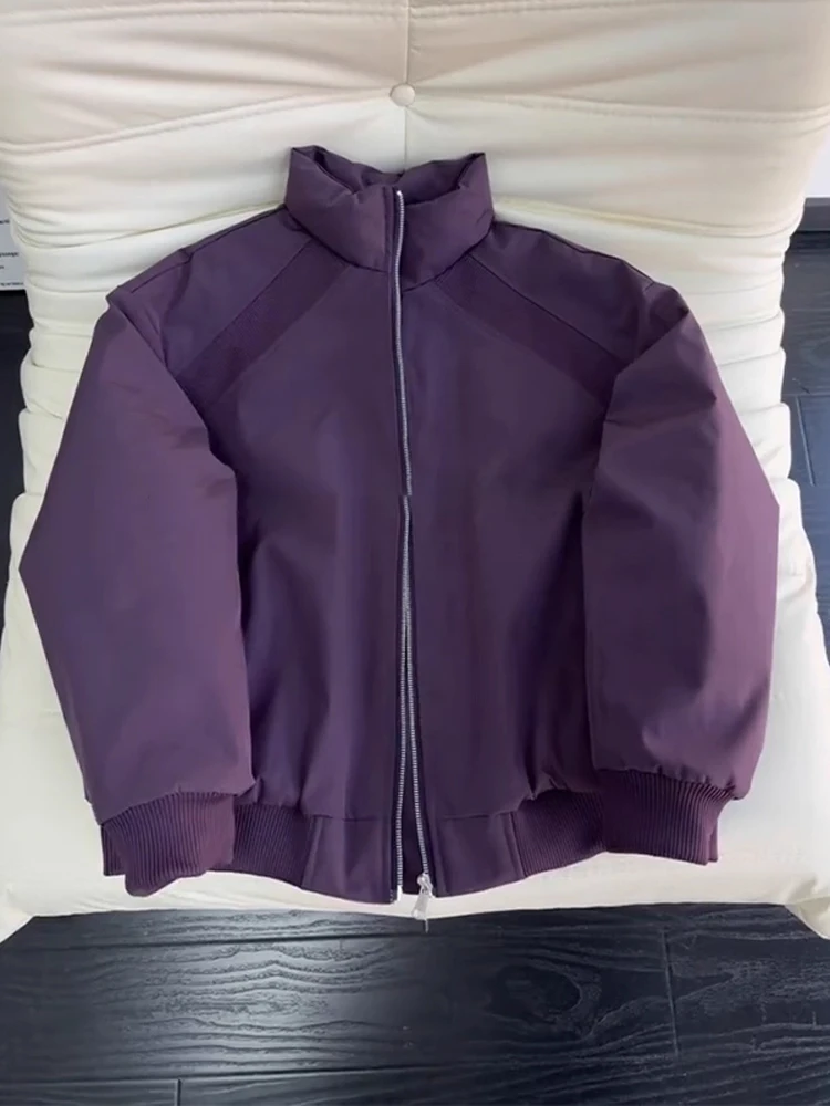 

Мужская зимняя теплая куртка Cleanfit из утолщенного хлопка, фиолетовая, с воротником-стойкой, на молнии, повседневная молодежная модная верхняя одежда