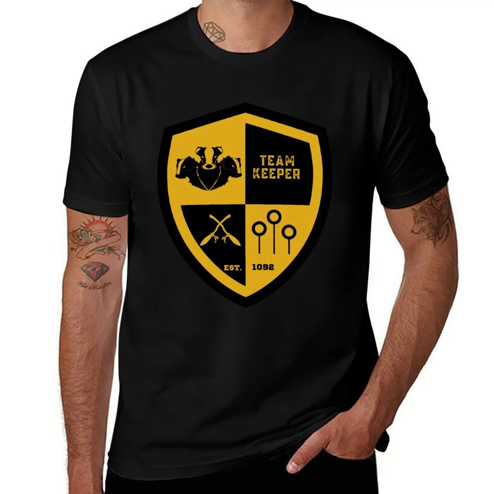 

Team Keeper Yellow and Black Badger Yellow Background T-Shirt t shirt men 100% cotton luxury brand mens graphic t shirts T-Shirt