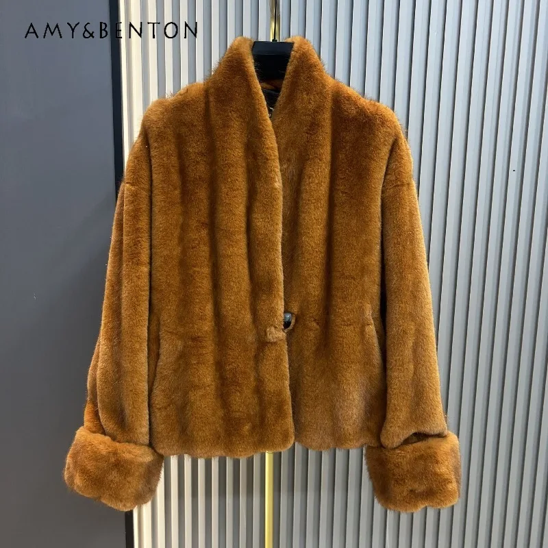 

Winter New Faux Fur Coat Women's Mid-Length Turn-Up Sleeves Thickened Warm Fashionable Age-Reducing Sheepskin Integrated Top