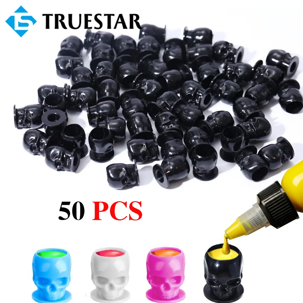 

50PCS Disposable Tattoo Skull Ink Cup With Base Permanent Makeup Pigment Holder Container Cap for Tattoo Ink Accesories Body Art