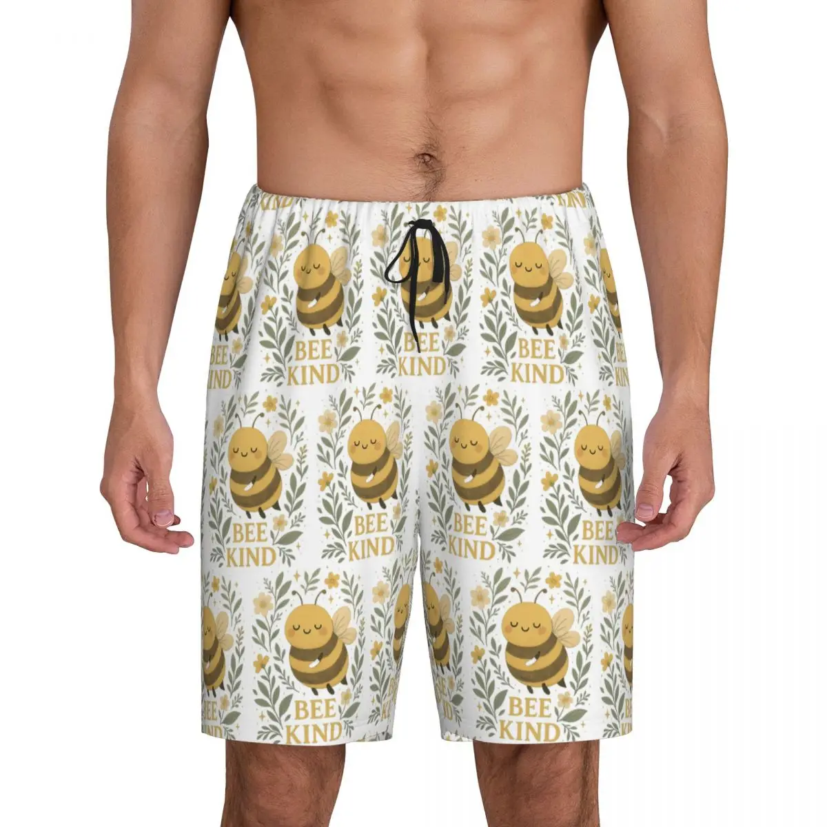 Bee Kind Cute Bumblebee Floral With Gentle Kindness Quote Short Pajama Pants Men Sleepwear Sleep Bottom Shorts Sleeping Pants