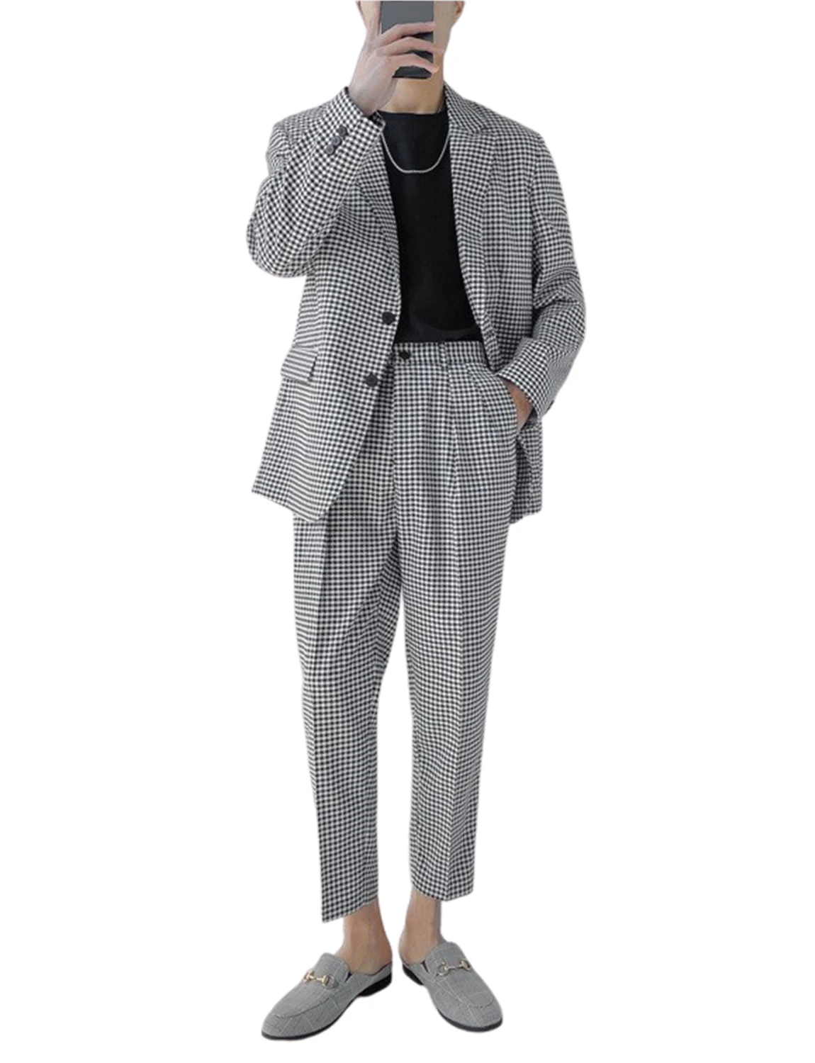 Men's Houndstooth Suit 2-Piece Set Two Buttons Jacket & Pants for Business Trip Daily