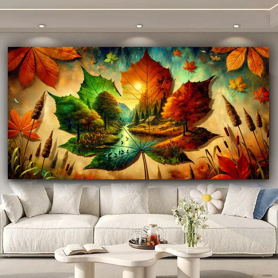 ﻿ 5D DIY Diamond Painting stunning Maple leaves Full Square Round Diamond Mosaic Embroidery For Living Room Wall Decor ﻿