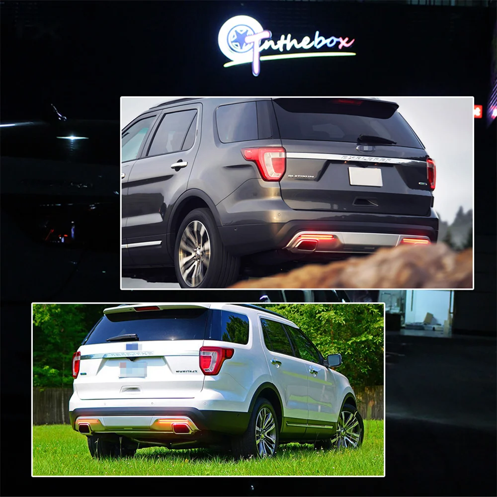 iJDM For 2016-2017 Ford Explorer 3D Optic Red Full LED Rear Bumper Reflector Lights, Function as Tail, Brake & Rear Fog Lamps