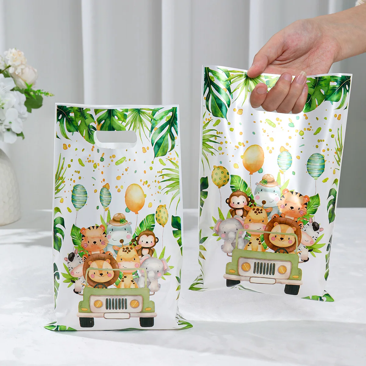 Jungle Animals Party Candy Gift Bags Biscuit Packing Bag Wild One Gift Bag for Guest Kids Birthday Party Supplies Baby Shower ﻿