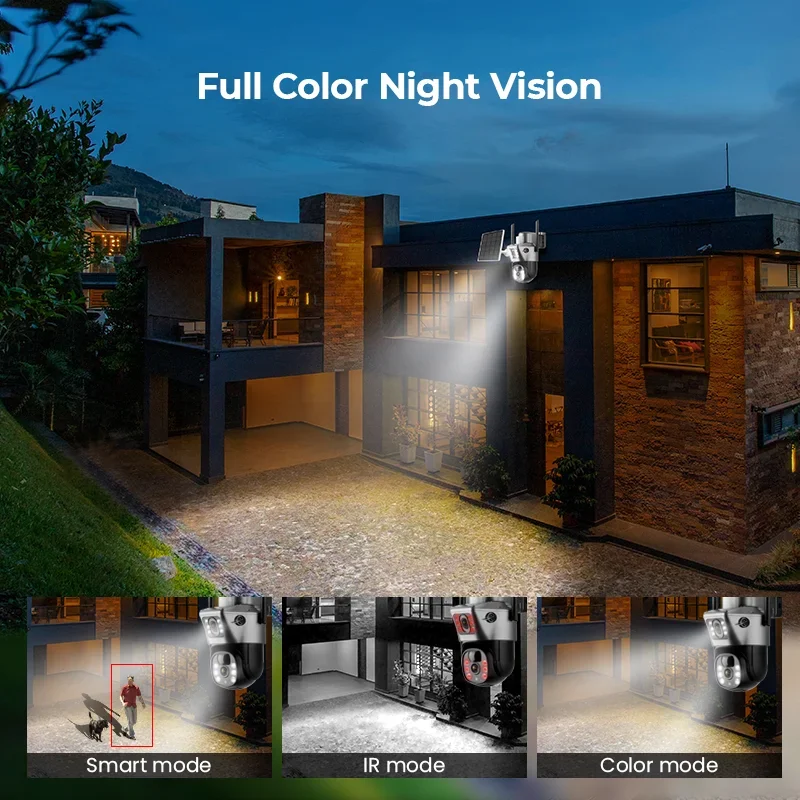 2026 4MP Panoramic 4G Wifi Solar Battery Dual Lens Floodlight  Network Camera Wireless Auto Tracking Outdoor 4g Sim Solar Ptz Ca
