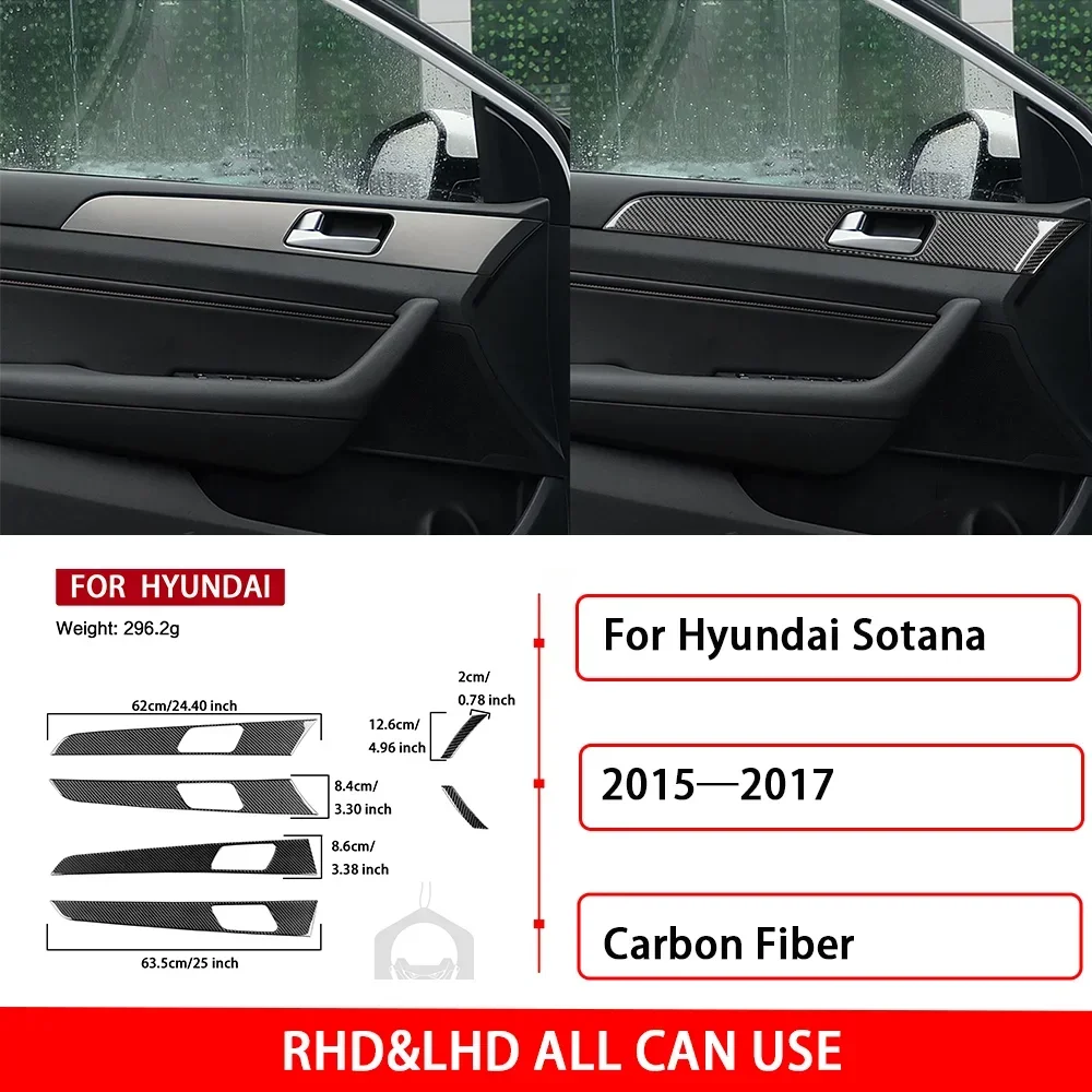 For Hyundai Sonata 2015—2017 Real Carbon Fiber Car Door Puller Panel Cover Trim Sticker Interior Decorative Accessories