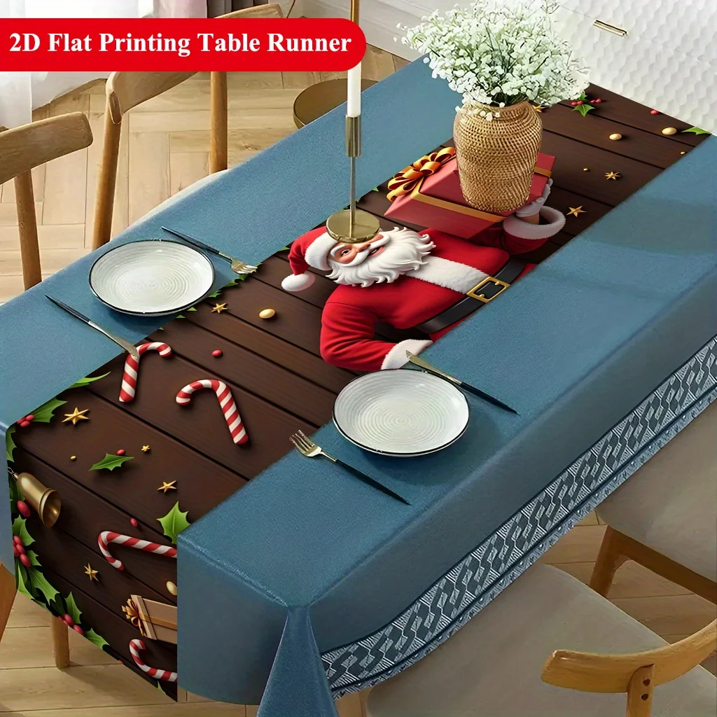 2D‑Printed Santa Delivering Gifts Table Runner, Decor for Dining Table, Coffee‑Table, Gatherings, Indoor‑Outdoor Parties