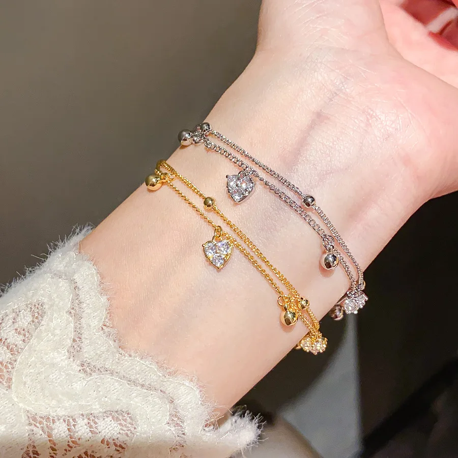 

Unique Trendy Heart Pendant Bracelet - Sparkling CZ Quiet Luxury Chic Jewelry