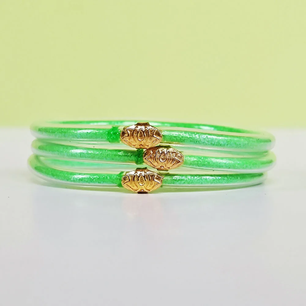 3pcs Shiny Gold Powder Jelly Bangle Lotus Buckle Eco Friendly Plastic Fashion Bracelet Family Gathering Jewelry Accessory Gift