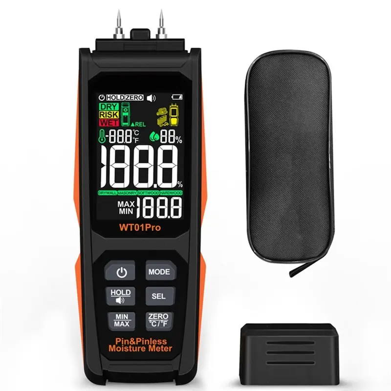 RMWIN-For Lumber Concrete 2IN1 Moisture Meter Pinless& Pin 0-99.9% Humidity Tester Timber Damp Detector Detection
