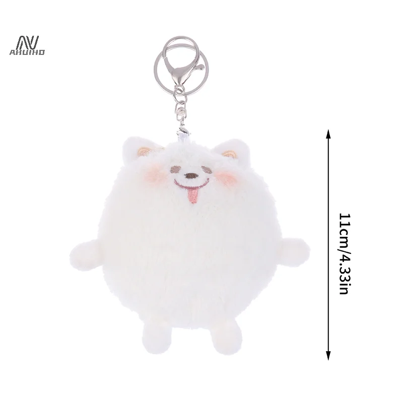 Squeaky Little White Dog Plush Pendant Samoyed Puppy Keychain Soft Stuffed Doll Car Key Ring Backpack Bag Decor Gift