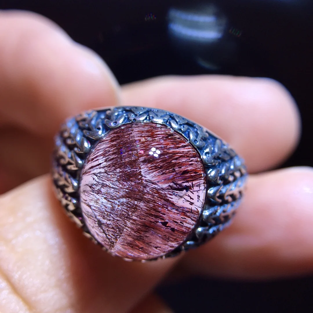 

Natural Red Super Seven 7 Lepidocrocite Quartz Adjustable Ring 13/11.5mm Red Rutilated Women Men Jewelry AAAAAA